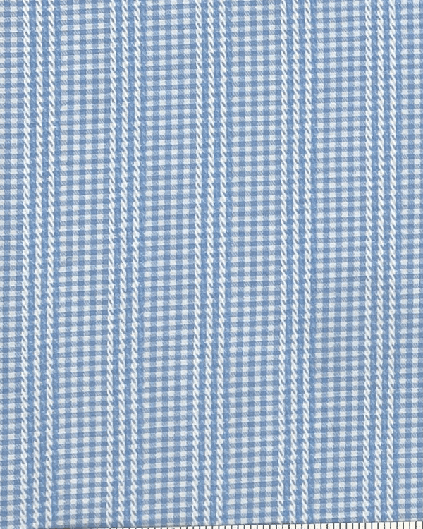 Refined Blue White Gingham Check Fabric with Cable Stripes | Cotton Dobby Deadstock