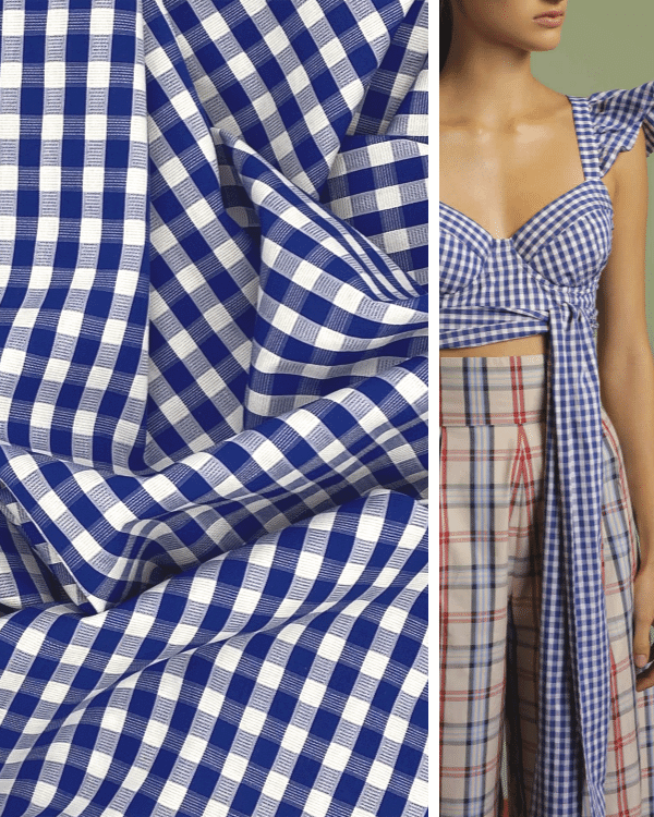 Royal Blue Gingham Check Fabric in Textured Cotton Dobby