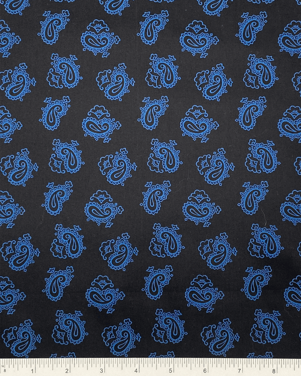 Royal Blue and Black Paisley Cotton Sateen Fabric