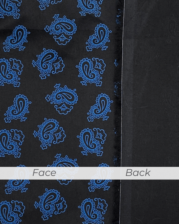 Royal Blue and Black Paisley Cotton Sateen Fabric
