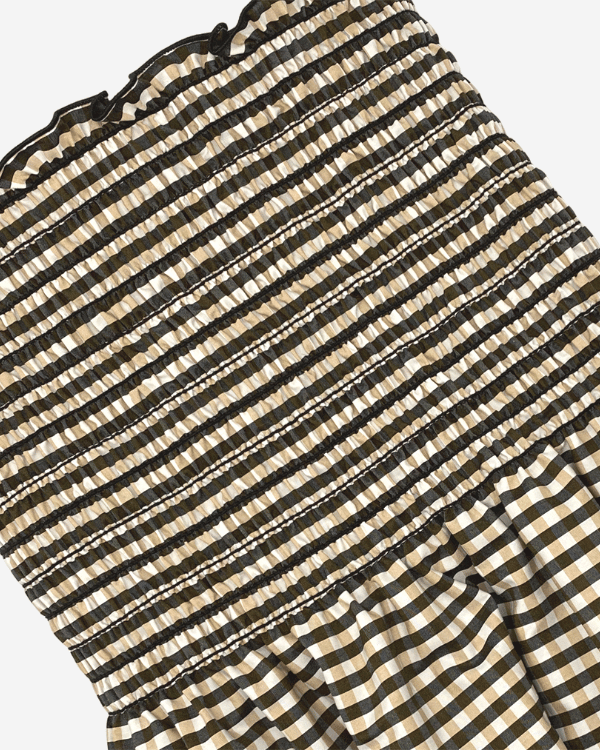 Shirred Fabric by the Yard | Black Khaki Cotton Gingham Check | 42"L