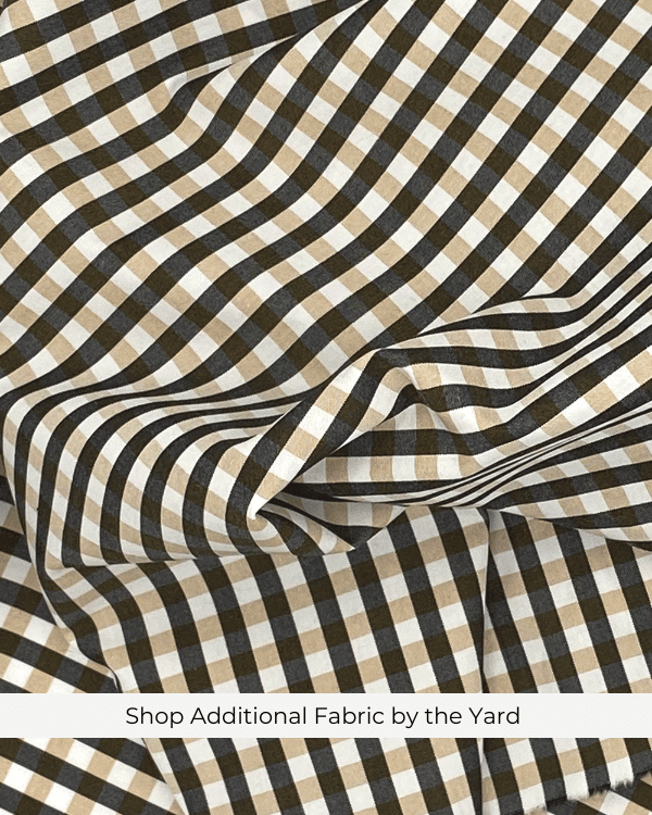 Shirred Fabric by the Yard | Black Khaki Cotton Gingham Check | 42"L