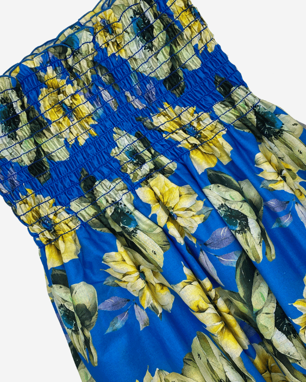 Shirred Fabric by the Yard  | Bold Blue Floral Fabric | 42"L