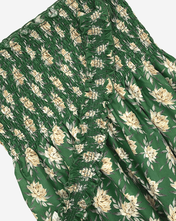 Shirred Fabric by the Yard  | Green Water Lily Floral Fabric | 20"L