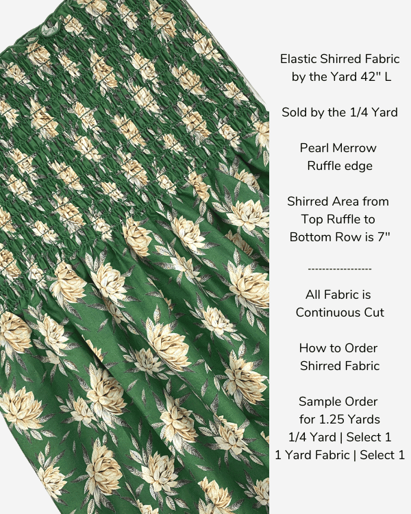 Shirred Fabric by the Yard  | Green Water Lily Floral Fabric | 42"L