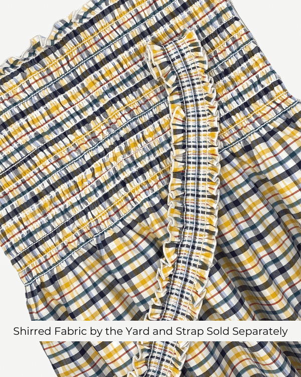Shirred Fabric by the Yard  | Navy Yellow Cotton Plaid | 42" L