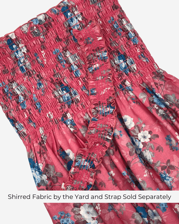 Shirred Fabric by the Yard  | Pink Blue Floral Fabric | 42"L