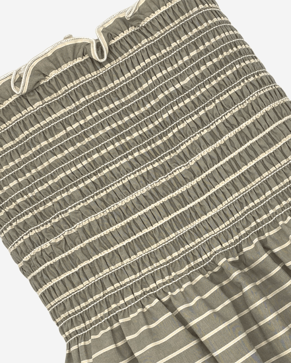 Shirred Fabric by the Yard  | Sage Green Beige Cotton Stripe | 42"L