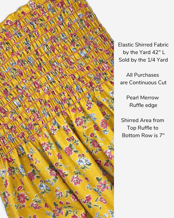 Shirred Fabric by the Yard  | Yellow Pink Floral Fabric | 42"L