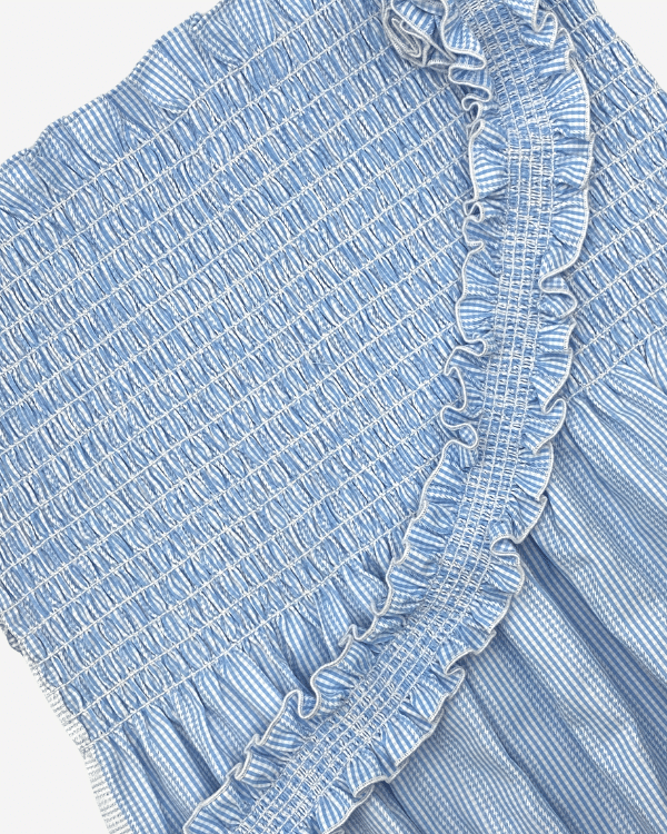 Smocked Shirred Fabric and Straps | Blue Gingham Check with Dobby Stripe