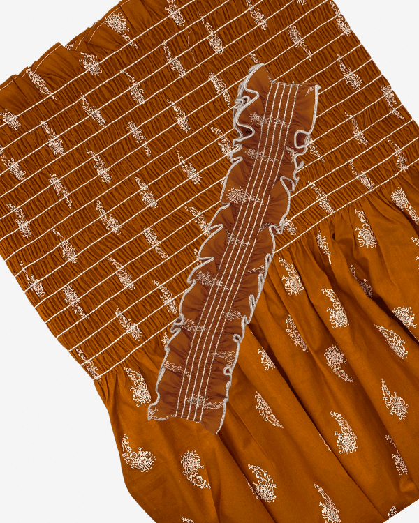 Smocked Shirred Fabric and Straps | Burnt Orange Paisley