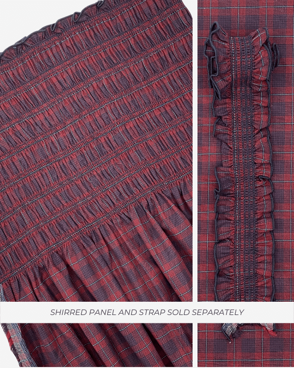 Smocked Shirred Fabric and Straps | Dark Red Navy Plaid