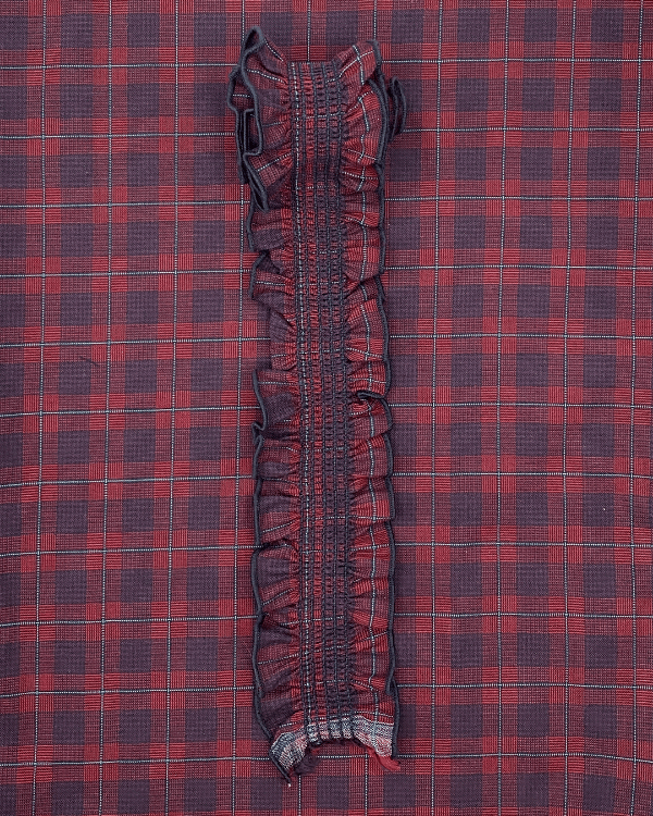 Smocked Shirred Fabric and Straps | Dark Red Navy Plaid