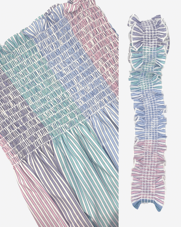 Smocked Shirred Fabric and Straps | Pastel Rainbow Stripe