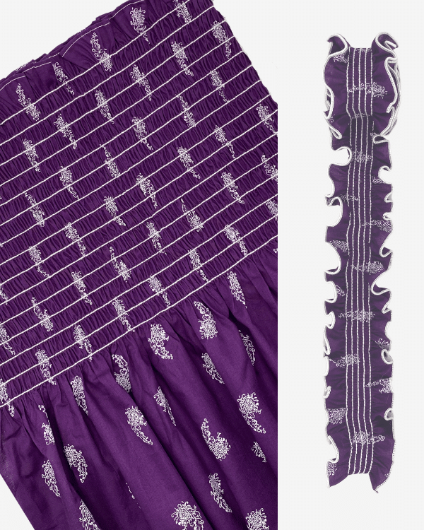 Smocked Shirred Fabric and Straps | Purple Paisley