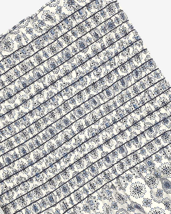 Smocked Shirred Fabric and Straps | White Blue Bandana Print