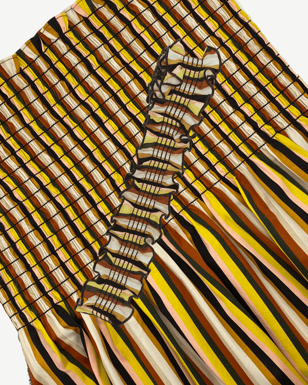 Smocked Shirred Fabric and Straps | Yellow Brown Multi Stripe