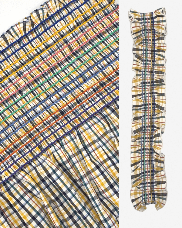 Smocked Shirred Fabric and Straps | Yellow Multicolor Check