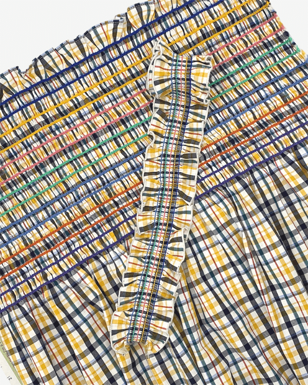 Smocked Shirred Fabric and Straps | Yellow Multicolor Check