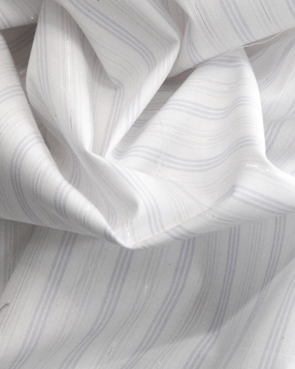 Soft Purple Stripe Fabric with Silver Metallic | Cotton Lurex
