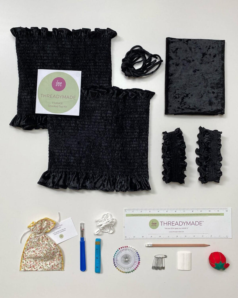 Upcycled Crushed Velvet Sewing Project - Easy Smocked Tank Top A great sewing project for beginners, and an even better easy sewing project for kids, this unique sewing project offers everything you need to make a smocked top. The kit includes beautiful u