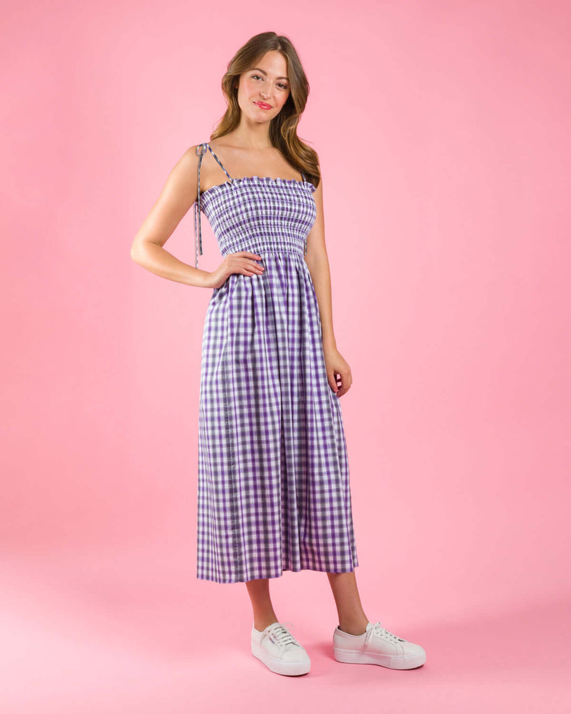purple and white plaid dress Empyre Sasha Purple Plaid Tank Dress