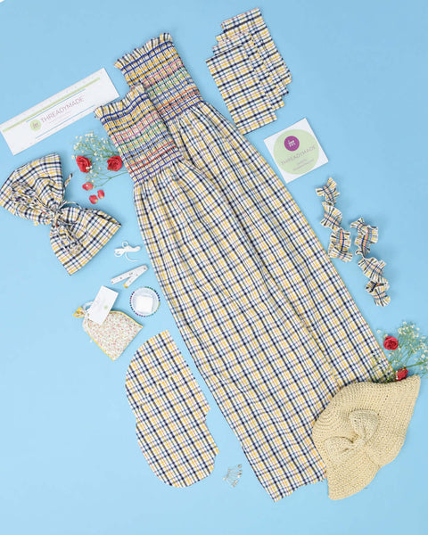 Upcycled Yellow Tattersal Cotton Sewing Project - Easy Smocked Dress