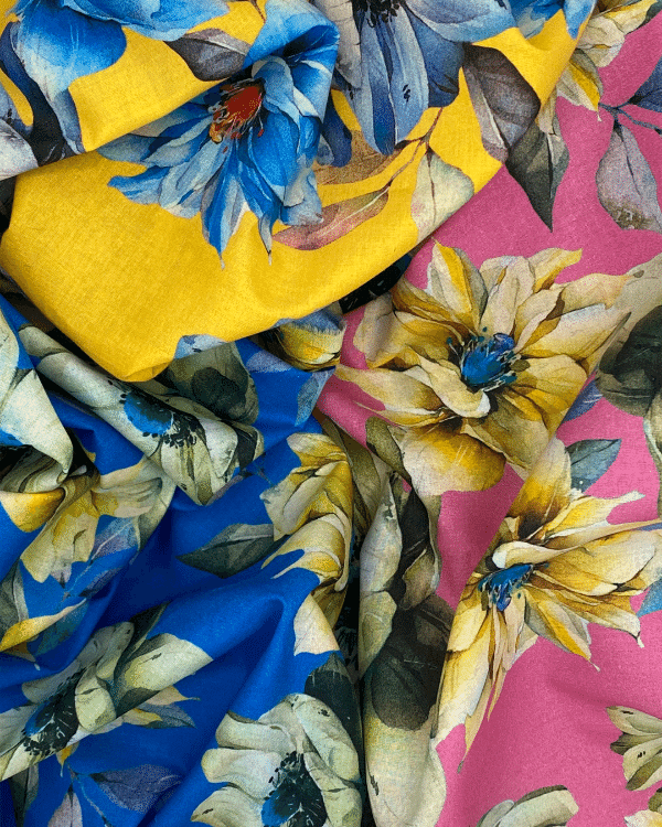 Pink, Yellow and Blue Floral Fabrics 