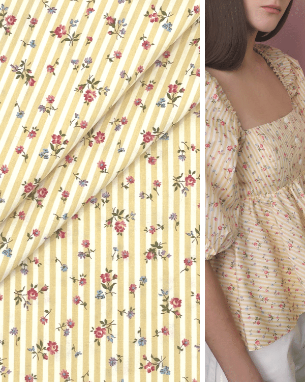 Victoriana Yellow Floral Stripe | Cotton Fabric