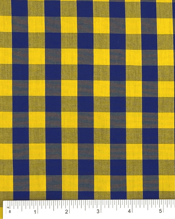 Yellow Navy Gingham Check Fabric | 100% Cotton Plain Weave Buffalo Plaid